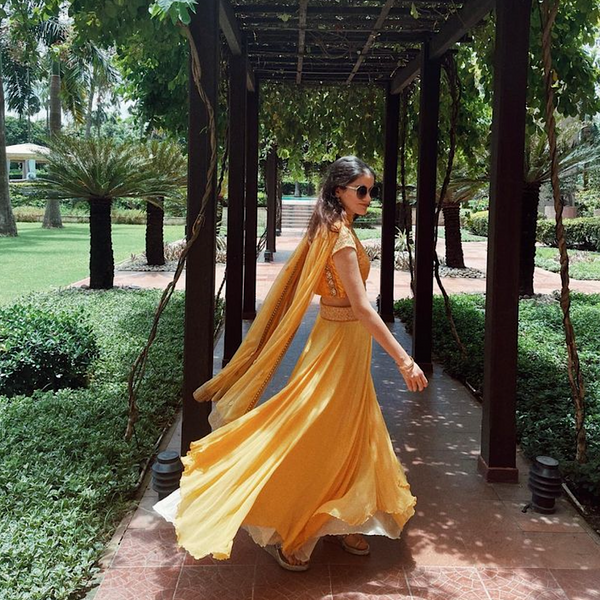 YAMANI.A.DAMANI WEARING AMAY YELLOW SKIRT SET