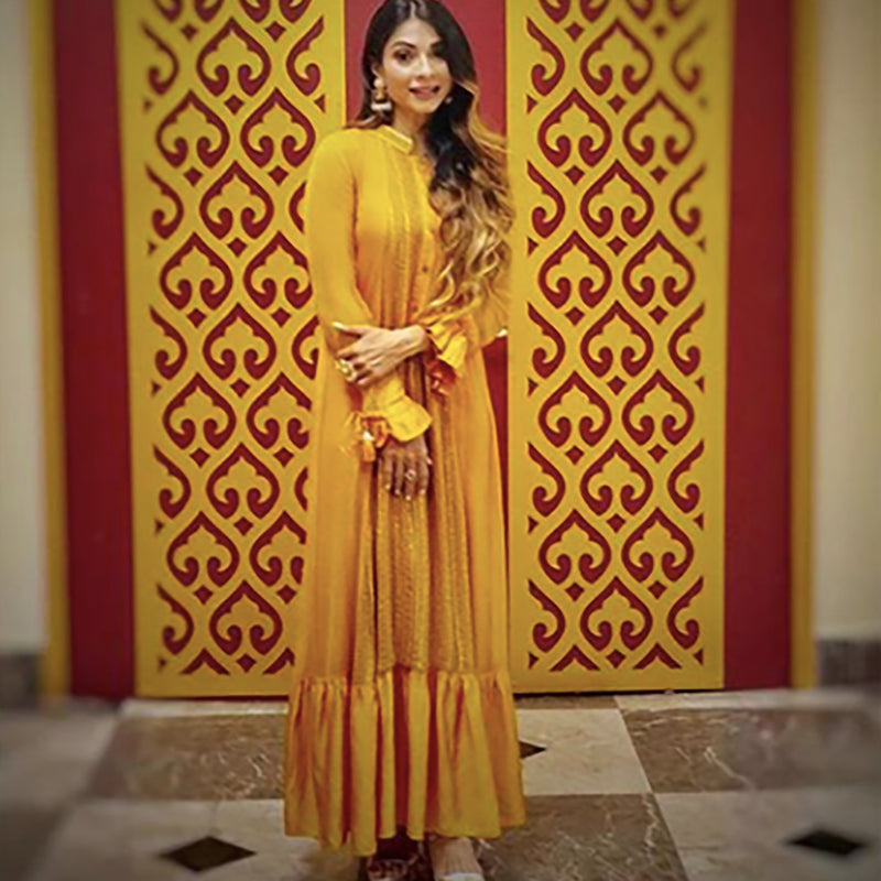 TANISHAA MUKERJI WEARING NISSI ORANGE DRESS